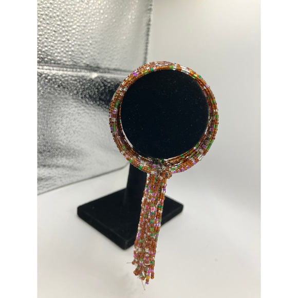 Homemade Purple White & Green Beaded Wire Cuff with Tassels Bracelet! - Picture 2 of 6